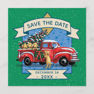 Roter Vintage-LKW-Hundefamilien-Weihnachtsfeier Einladung