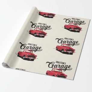 Roter Vintage-LKW mit individuellem Namen - Gesche Geschenkpapier