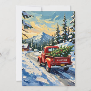 Roter Vintage-LKW mit Weihnachtsbaum Feiertagskarte