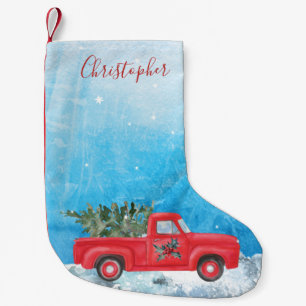 Roter Vintage-LKW monogrammierter Weihnachtsstrump Kleiner Weihnachtsstrumpf