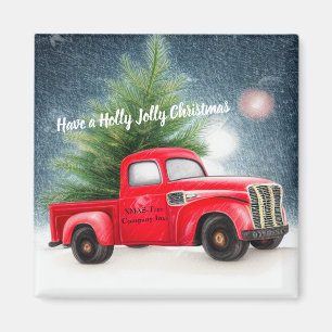 Roter Vintage-LKW und Baum individuell für Feierta Magnet