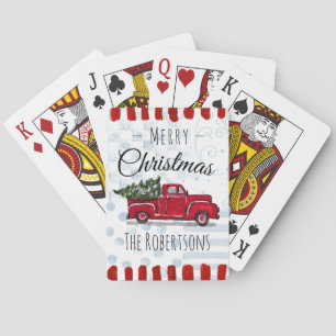 Roter Vintage-LKW Weihnachtsbaum Custom Spielkarten