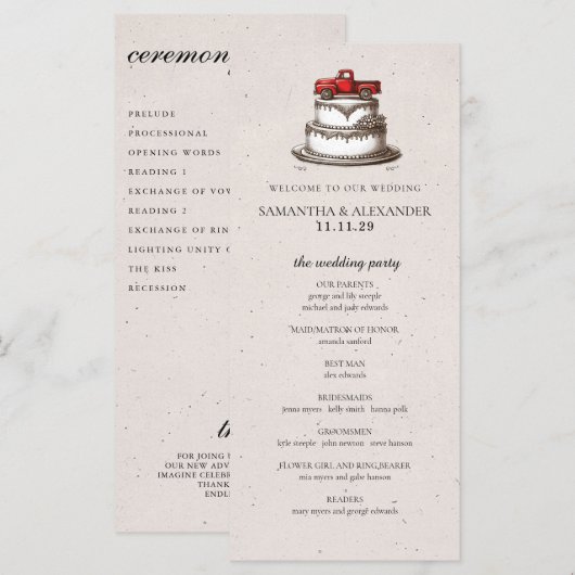 Roter Vintage-LKW Zeremonieprogramm (Vorne/Hinten)