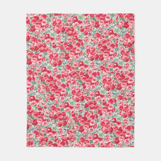 Roter Vintage-Rosen-Blumenmuster Fleecedecke (Vorderseite)