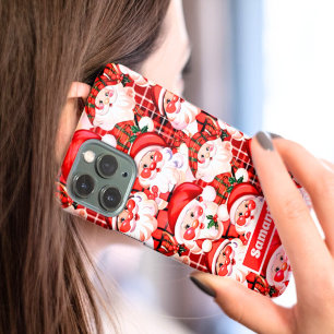 Roter Vintage-Santa-Claus-Tartan-Karo-Weihnachten Case-Mate iPhone Hülle