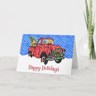 Roter Vintage-Schneelastwagen Golden Retriever Feiertagskarte