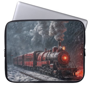 Roter Vintage-Schneezug Laptopschutzhülle