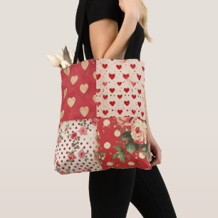 Roter Vintage-Shabby-Chic-Mix aus Punkten, Herzen Tasche