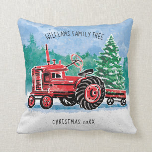 Roter Vintage-Traktor Weihnachtsbaum Name hinzufüg Kissen