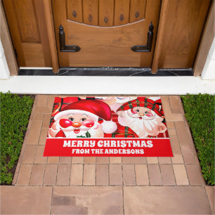 Roter Vintage-Weihnachtsmann-Tartan-Karo-Weihnacht Fußmatte