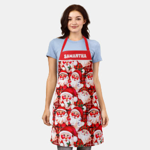 Roter Vintage-Weihnachtsmann-Tartan-Karo-Weihnacht Schürze