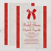Roter Vintager Bow & Linen Bridal Dusche Einladung (Vorne/Hinten)