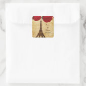 Roter Vintager Eiffelturm Paris umhüllt Siegel Quadratischer Aufkleber (Tasche)