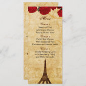 Roter Vintager Eiffelturm Pariser Hochzeitskarte Menükarte (Vorne/Hinten)