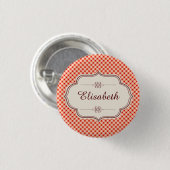 Roter Vintager Gingham-Kalligraphenname Button (Vorne & Hinten)