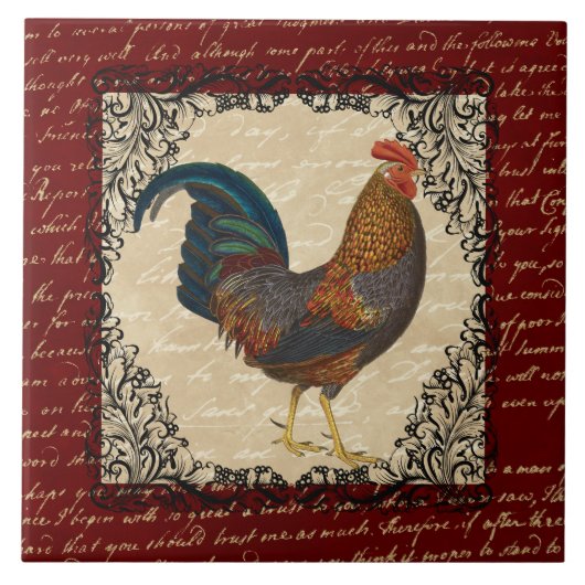 Roter Vintager Hahn Fliese (Vorderseite)