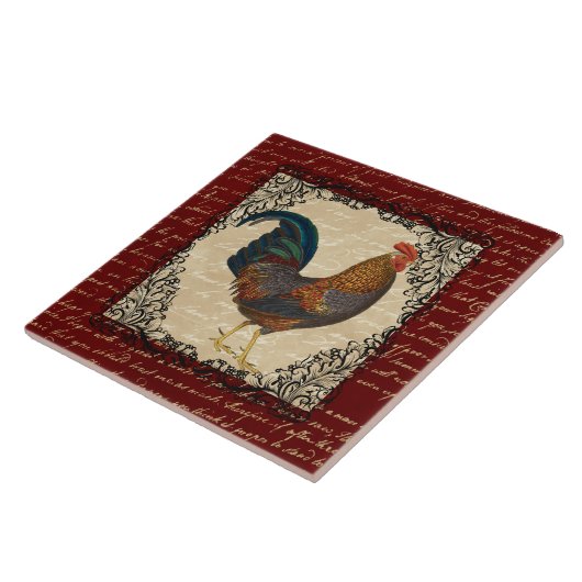 Roter Vintager Hahn Fliese (Seite)