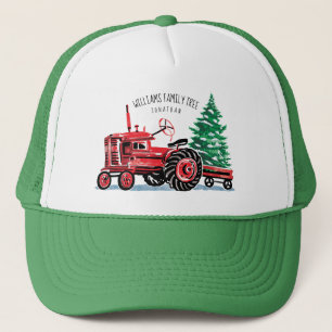 Roter Vintager Traktor-Weihnachtsbaum addieren Truckerkappe