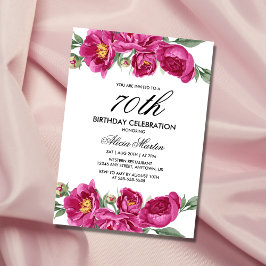 Roter Violet Peony Floral Greenery 70. Geburtstag Einladung