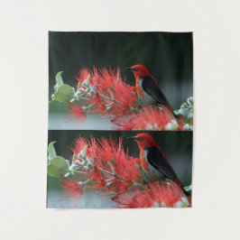 Roter Vogel an der Mauer der Grünen Brandung Kunst Wandteppich