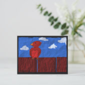 Roter Vogel auf der Zaun-Postkarte Postkarte (Stehend Vorderseite)