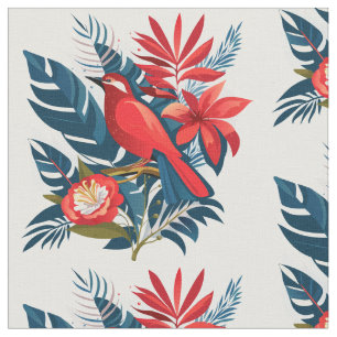 Roter Vogel & Blumenmuster Winterurlaub Kunstleris Stoff