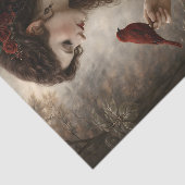 Roter Vogel Dame Porträt Découpage Seidenpapier (Ausschnitt)
