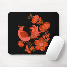 Roter Vogel & Florale Volkskunst-Mauspad auf Schwa Mousepad