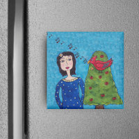 Roter Vogel im Apfelbaum Kunst-Magnet