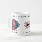 Roter Vogel im blauen Hintergrund. Einzigartig und Kaffeetasse (Vorderseite Links)