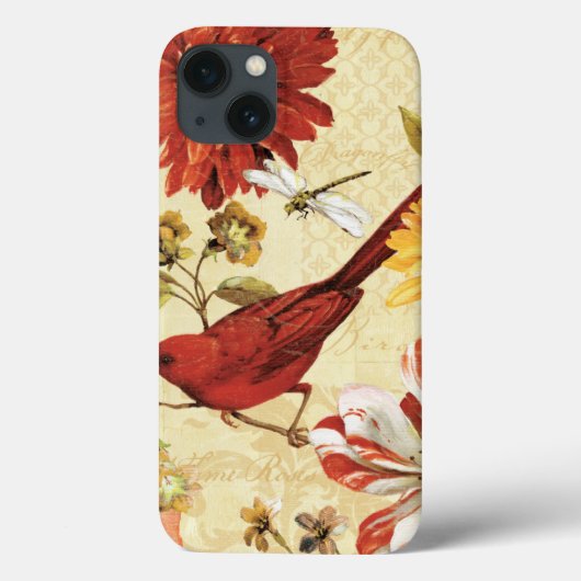 Roter Vogel im Blumengarten Case-Mate iPhone Hülle (Rückseite)