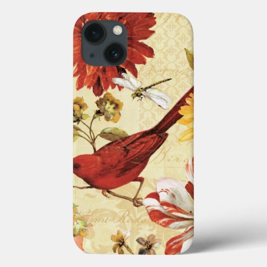 Roter Vogel im Blumengarten Case-Mate iPhone Hülle (Rückseite)
