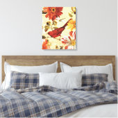 Roter Vogel im Blumengarten Leinwanddruck (Insitu (Schlafzimmer))