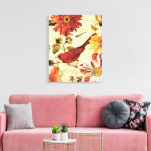 Roter Vogel im Blumengarten Leinwanddruck (Insitu (Wohnzimmer))
