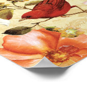 Roter Vogel im Blumengarten Poster (Ecke)