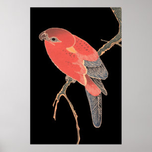 Roter Vogel im japanischen Stil Vintage-Wandkunstp Poster