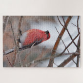 Roter Vogel im Winterschnee Puzzle (Horizontal)