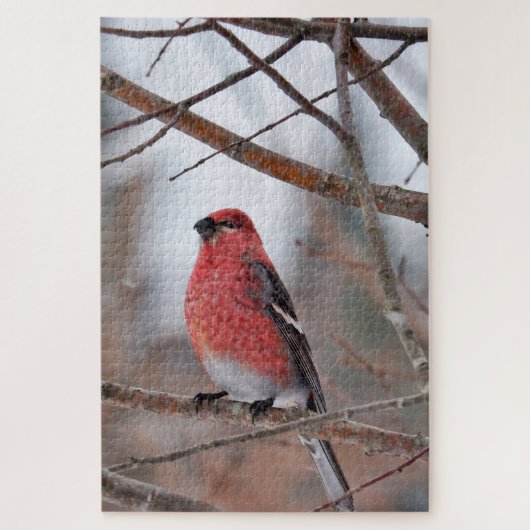 Roter Vogel im Winterschnee Puzzle (Vertikal)