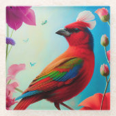 Roter Vogel und Blume Glasuntersetzer (Vorderseite)