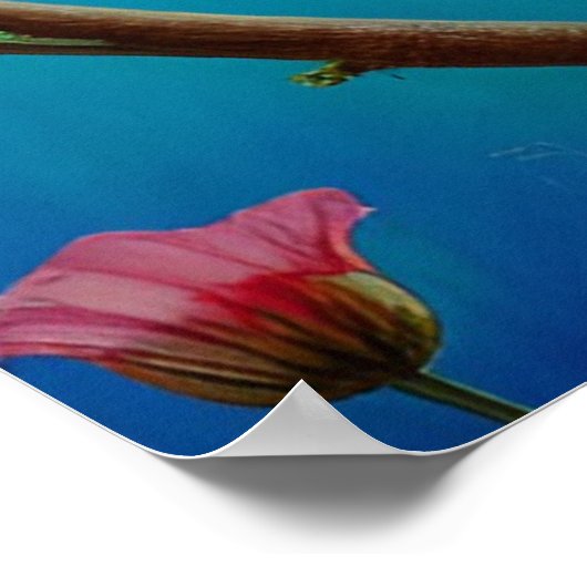 Roter Vogel und Blume Poster (Ecke)