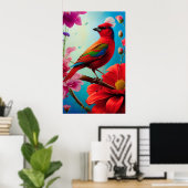Roter Vogel und Blume Poster (Heimbüro)