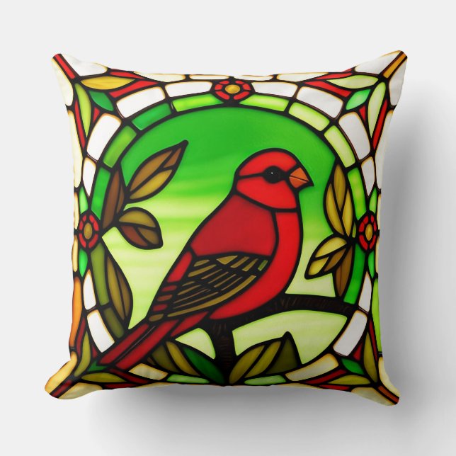 Roter Vogel und grüne Foliage Kissen (Vorderseite)