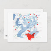 Roter Vogel und Rotbeerenbaum Postkarte (Vorne/Hinten)