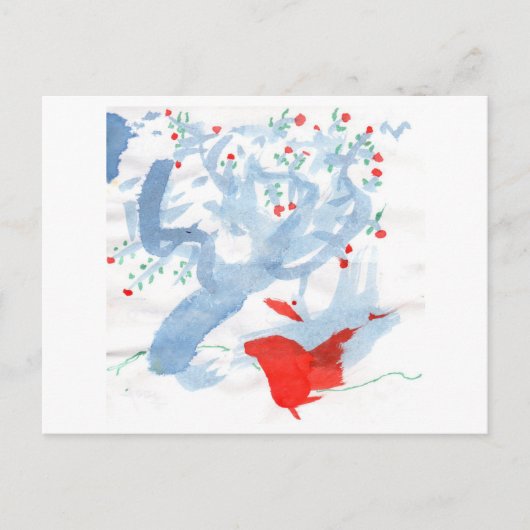 Roter Vogel und Rotbeerenbaum Postkarte (Vorderseite)