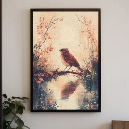 Roter Vogel und Wassernatur Tierwelt Aestheti Poster
