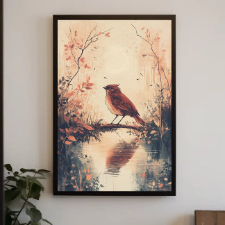 Roter Vogel und Wassernatur Tierwelt Aestheti Poster