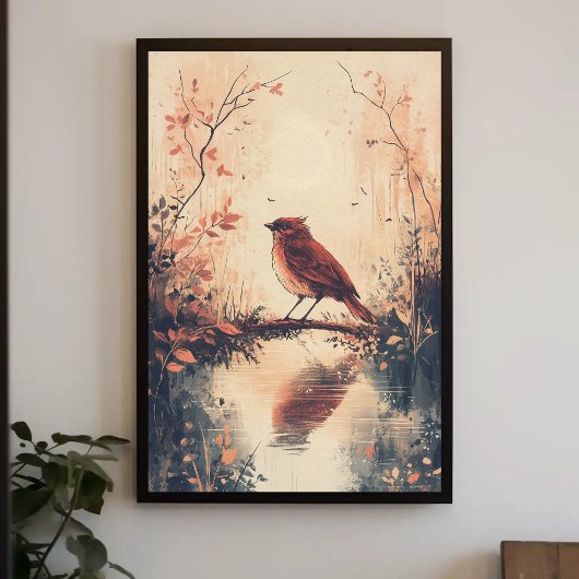 Roter Vogel und Wassernatur Tierwelt Aestheti Poster