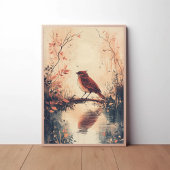 Roter Vogel und Wassernatur Tierwelt Aestheti Poster