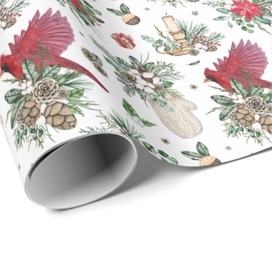 Roter Vogel und Winter Grün Weihnachten Geschenkpapier (Rolleneckpunkt)