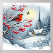 Roter Vogel und Winterlandschaft 4 Poster (Vorne)